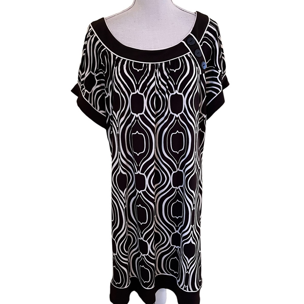 Carole Little Woman Brown and Cream Mod Graphic Print Pull-On Dress 16W